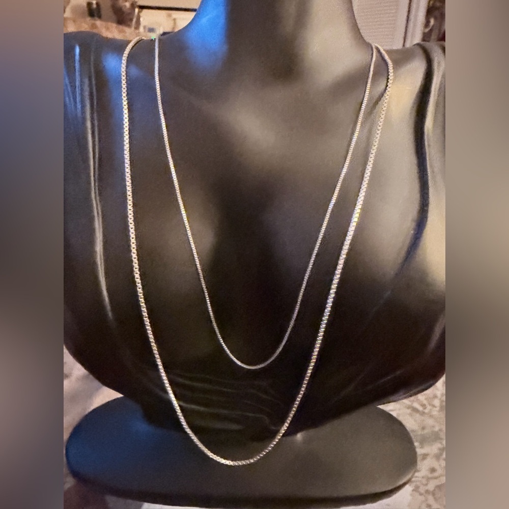 Two Elegant 925 Sterling Silver Box Chain Necklace - Picture 1 of 15